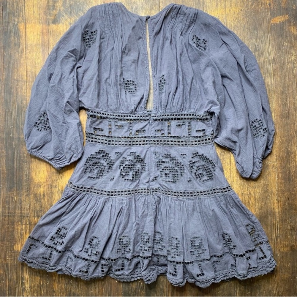 Free People Slate Blue Crochet-Trim Mini Dress - Picture 6 of 6